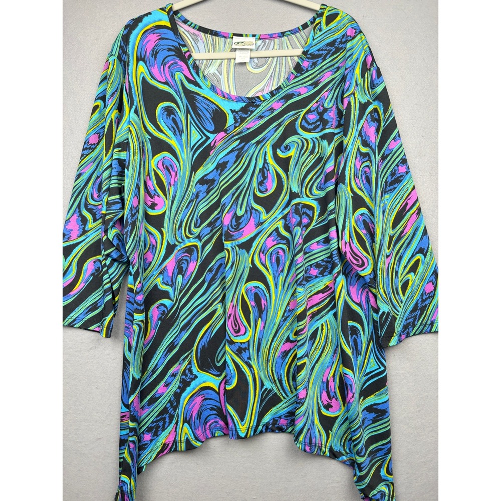 Collections Etc Tunic Womens XXL Psychedelic Swirl Sharkbite Hem